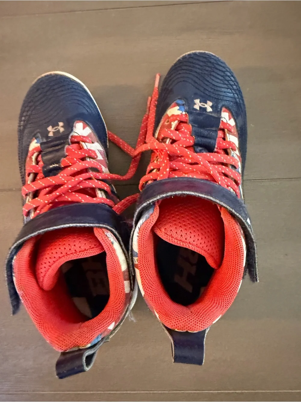 Under Armour Kids' Navy and Red High-Top Cleats for Sports